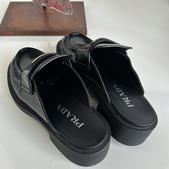 Prada Black Brushed Leather Loafer Mules Size IT 36 - Picture 5 of 17